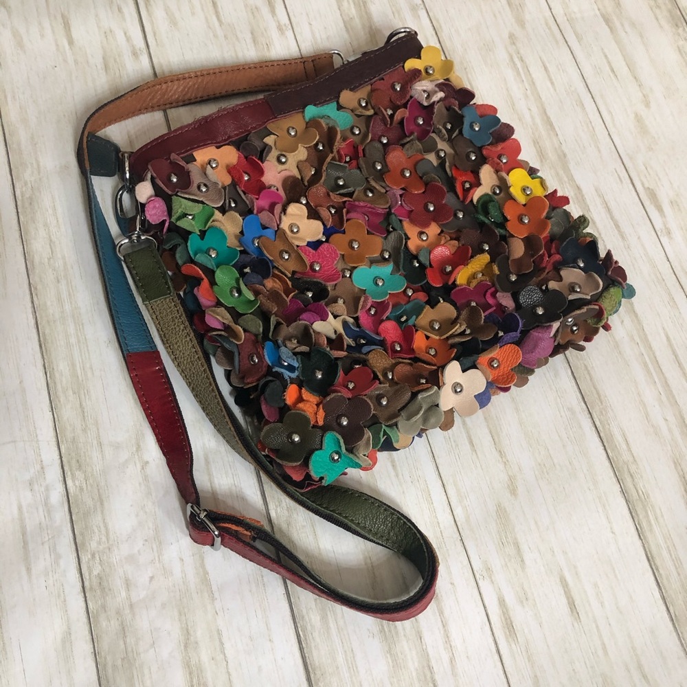 Leather Flower Boho Crossbody Purse